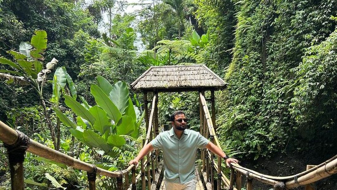 On a bamboo bridge in Ubud, Bali